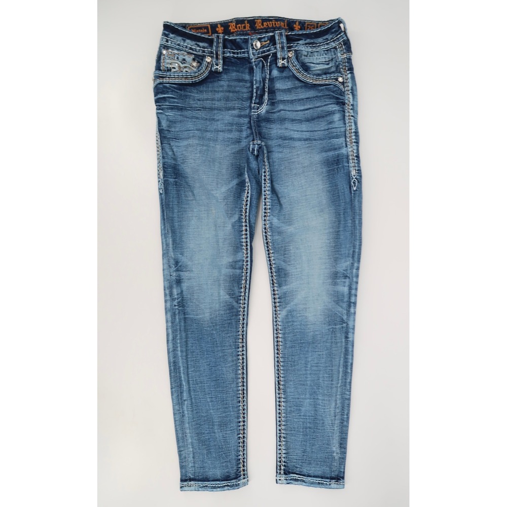 Rock Revival Niccola Ankle Skinny Jeans Womens 26 Blue Mid Rise Rhinestone Y2K